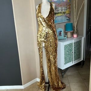 Grace Lynn Gold Sequin Gown NWT